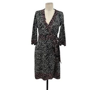 Diane von Furstenberg Navy Blue Teal Dot Print Silk Wrap Dress Size 4